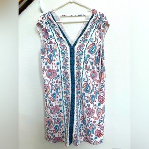 Loft White and Colorful Paisley Design V-Neck Sleeveless Dress